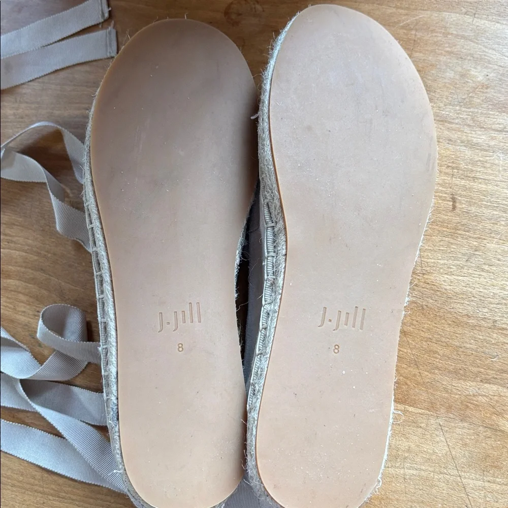 J. Jill Elegant Cream Suede Leather Flat Espadrilles, Ankle Tie Ribbon, NWOT